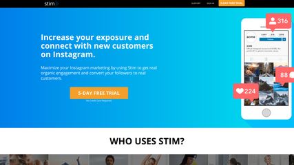 Landing page of Stim Social