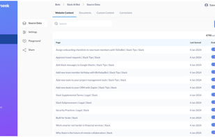 Source webpages for AI assistant