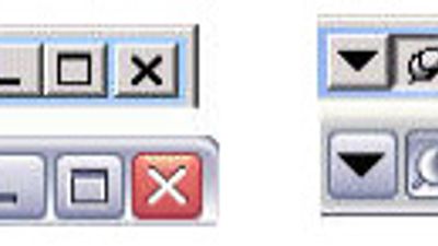 Window title bars with roll-up and push-pin buttons