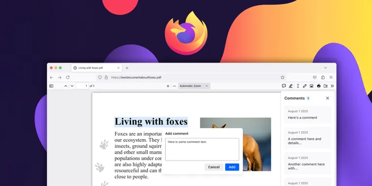 Firefox 145 brings built-in PDF comments, anti-fingerprinting upgrades & tab group preview