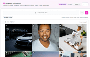 Visualize your Instagram feed before posting. Upload 3–9 photos, drag to rearrange, adjust crops, and build a perfect aesthetic grid with real-time grid health indicators.