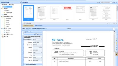 Globodox in horizontal layout showing Thumbnails. Expanded Infomation tab is seen next to document preview.
