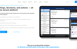 The home page for Sherpany, with some explanatory text on the LHS and a picture of the interface on the RHS