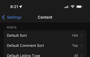 Settings - Customize Content Page
