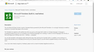 Microsoft Edge now includes a Translator, old extension cannot be installed image