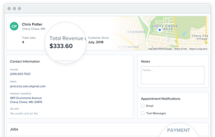 Zenbooker helps you track of important customer details like upcoming jobs and outstanding balances