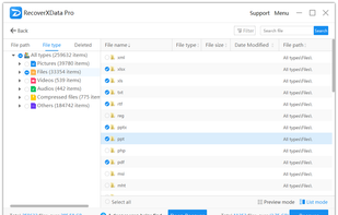 Screenshots of RecoverXData - scanning results