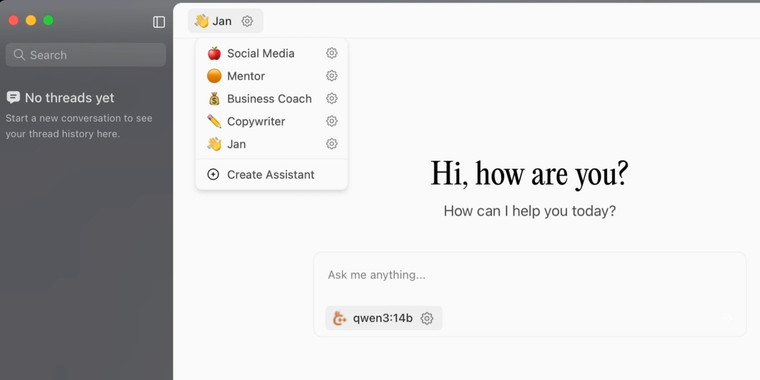Jan v0.6.0 introduces custom assistants and redesigned interface image