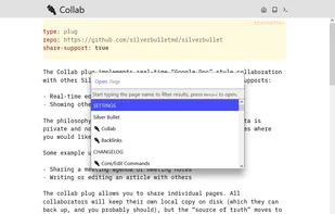 The 'open page' dialogue, which enables navigation between all pages within a space.