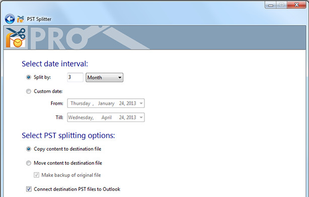 Manual split by date.
Choose an interval or custom date to split your PST file.