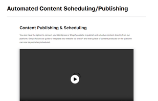You also have the option to connect your Wordpress or Shopify website to publish and schedule content directly from our platform. Simply follow our guide to integrate your website via the API and every piece of content produced on the platform can now be published/scheduled.