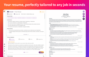One-click resume tailoring