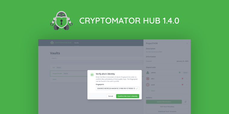 Cryptomator Hub 1.4.0 enhances security & control with Web of Trust and other improvements image