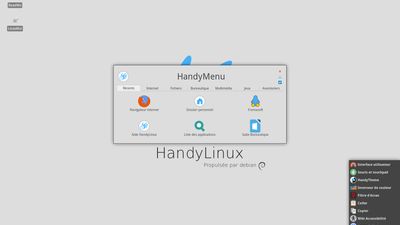 "handylinux desktop + handymenu v4" par Arpinux - CC BY-SA 4.0 - 22 janvier 2016