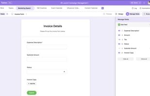 Quickly convert your fields into a fully customizable form to gather customer or team information.