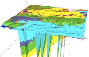 3D visualization of Flin Flon Mining area.