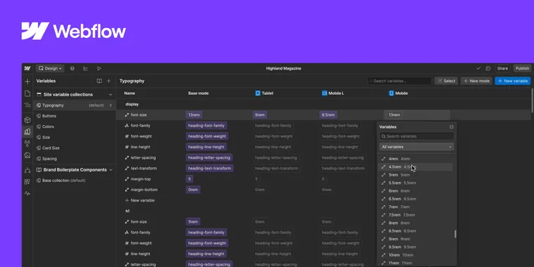 Webflow introduces variable modes to improve responsive design and theming flexibility image