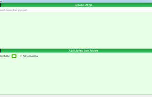 There are two main options on this page. You can either type the name of a movie you are searching for, and Smovault will search it from the existing movies in your vault. The second option allows you to add new movies in your vault by linking them to a folder on your computer. This is very useful if you store movie data like posters, backdrops, etc on your computer and would like to get a quick link to that folder when you open the corresponding movie in Smovault.