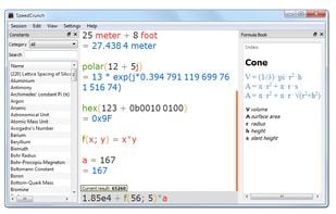 A built-in formula book allows to you to review and insert commonly used formulas, such as the volume of a cone.