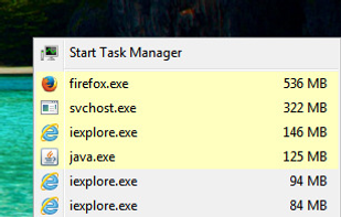 Context menu for tray icon displays RAM usage of individual processes and allows for immediate termination or a memory trim of the process.