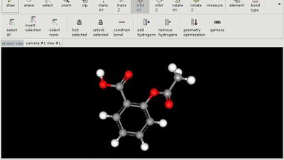 The graphical user interface, and an example molecule (acetylsalicylic acid)