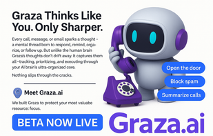 Introduces Graza.ai’s concept as a cognitive layer that captures every mental thread from calls, messages, and emails — ensuring nothing slips through the cracks.