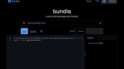 Screenshot of bundlejs's homepage.