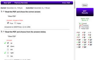 Instructor Viewing/Marking a students submitted quiz/test.