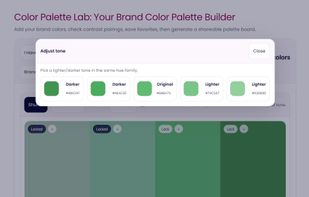Lock specific colors and adjust tones while exploring variations around them, making it easy to build palettes intentionally.