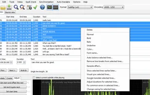 Subtitle list view right-click menu