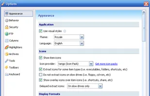 Application settings window