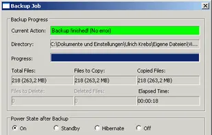 Progress display after a successful backup