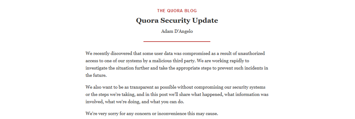 Quora hacked, with up to 100 million users having data stolen