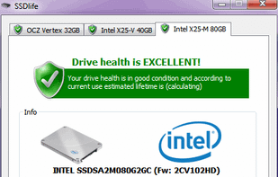 Sample of SSDlife output for Intel X25-M SSD drive