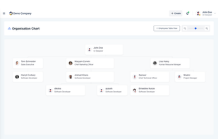 A clean, visual organization chart displaying company hierarchy and reporting relationships for better team visibility.