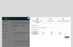 Pick your frameworks and automatically evaluate project submissions of candidates in your hiring pipeline.