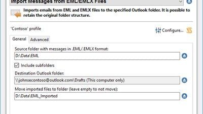 Import Messages from EML/EMLX Files. Imports emails from EML and EMLX files to the specified Outlook folder. It is possible to retain the original folder structure.