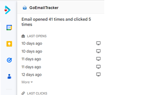 Email opens tracking and link clicks statistics in inner view.