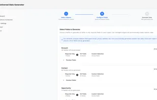 Step 2 of wizard: Configure fields per object with Required Only, All Fields, or Custom Selection options