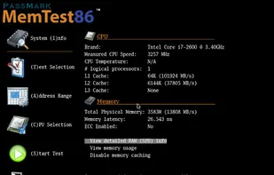 MemTest86 Main Menu