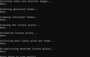 Predator's output after detecting several license plates in pre-recorded video