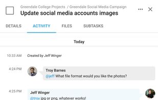 Collaborate better than ever with your activity log. you'll be able to attach images, send messages and stay focused on the task at hand.