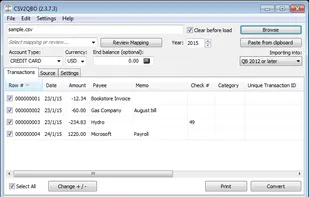CSV2QBO (CSV to QBO Converter) screenshot 1