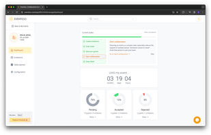 Dashboard with tasks, countdown timer and RSVP stats