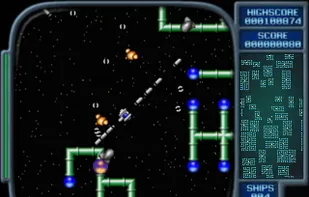 From 0.4.0. Note the energy bar at the left. There is a health/damage system behind it, but it's wired up to emulate the classic game for now. (640x480)