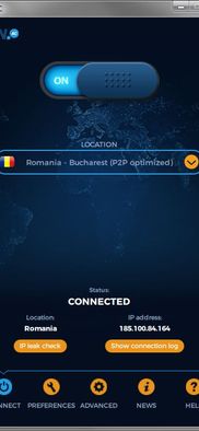 VPN.ac Client Software - Connect tab - Connected state