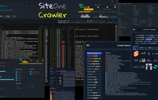 A collage showing the graphical interface and crawler output