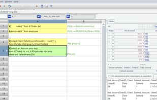 esProc SPL supports executing SQL directly on txt/csv/xls/xlsx files, including operations such as condition filtering, fuzzy querying, group summarization, Join, from clause, with clause, Case when, COALESCE, Top-N, and limit n offset m.