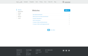The home screen of the Control Panel, listing your website. Click on a website to access all the options and list the editable clones called branches.