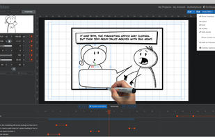 The user interface provides easy access to the project canvas, animation properties and timeline for keyframe animation.